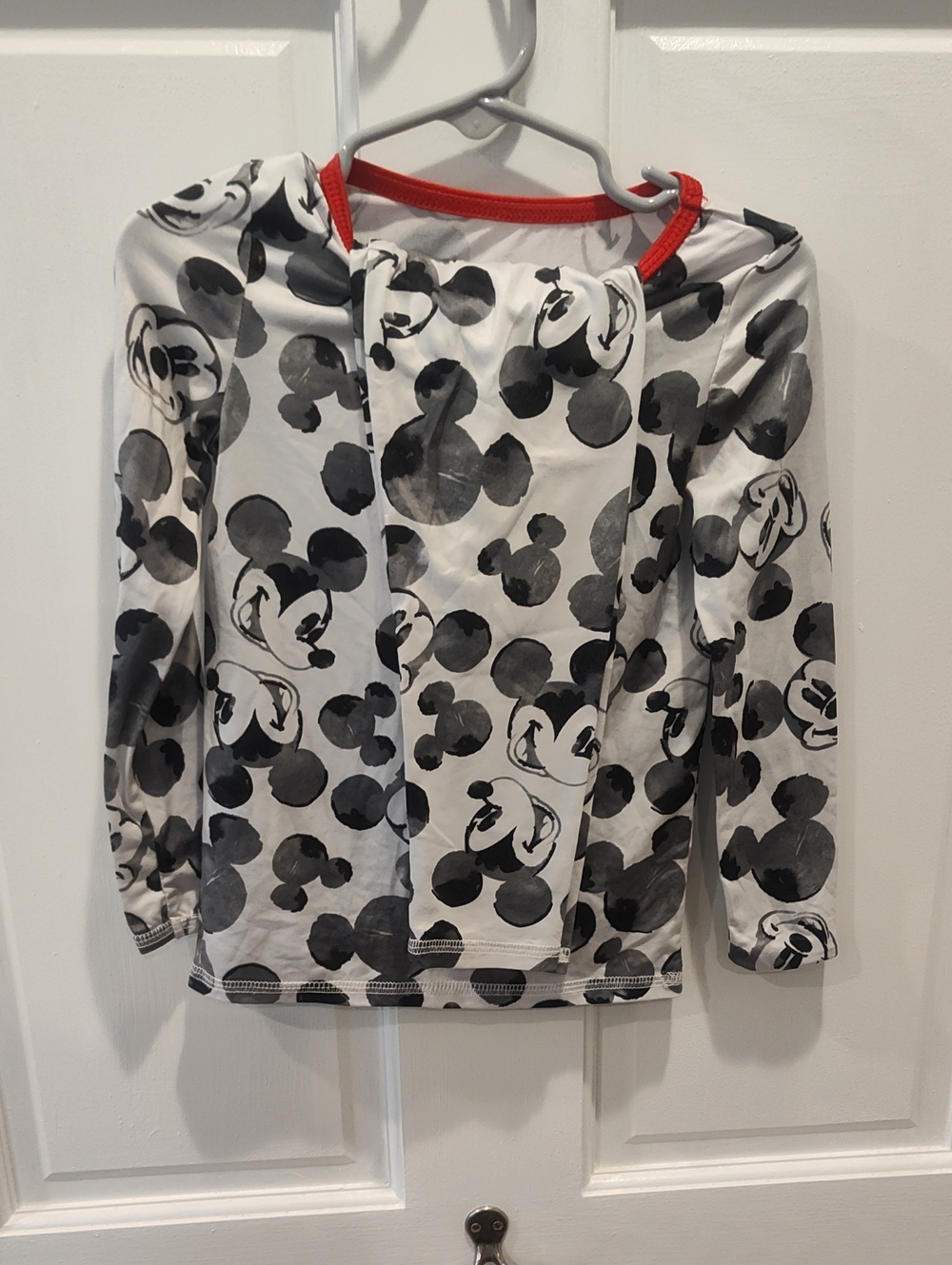 Cuddl Duds Kids Long Sleeve Mickey Print Top - White, Black with Red Trim